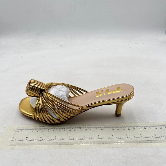 FYS Gold Slip on Low Kitten Heel Mules Open Toe Dress Slide Sandals Party Shoes - Picture 2 of 8